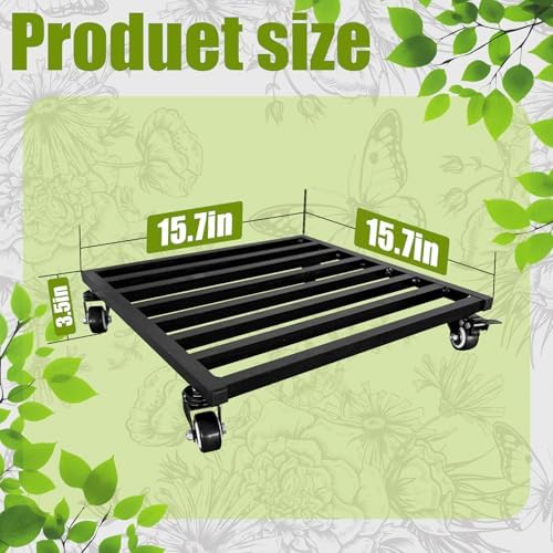 16x 16 inches Plant Caddy with Wheels Upgraded Lockable Heavy Duty Trolley Suitable for Indoor Outdoor Large Plant Pots Parasol Stands and Bases or Plant Stand Metal Square Black - Image 2