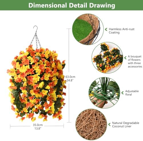 IINQCMY Artificial Flowers Fall Hanging Baskets Outdoors UV Resistant - Image 5