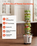VEVOR Hydroponic Tower, 50 Pods 10 Tiers Hydroponics Growing System Kit with App Control & Casters, Vertical Home Garden with 20L Water Tank & Pump, Planter for Indoor Herbs, Fruits and Vegetables - Image 2
