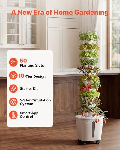 VEVOR Hydroponic Tower, 50 Pods 10 Tiers Hydroponics Growing System Kit with App Control & Casters, Vertical Home Garden with 20L Water Tank & Pump, Planter for Indoor Herbs, Fruits and Vegetables - Image 2