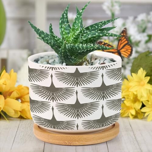 Gray Swan Cranes Ceramic Planters Grey and White Lily Geese Flock Flower Pots for Indoor Plants with Drainage Holes and Saucers Pot for Home Desktop Office Windowsill - Image 6