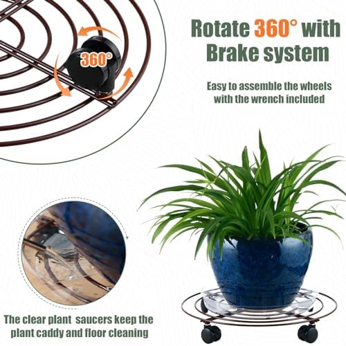 6 Packs 15.8 Inches Metal Plant Caddy with Wheels Extra-large Rolling Plant Stands Heavy-duty Wrought Iron Plant Roller Base Pot Movers Indoor Outdoor Plant Dolly Trolley Planter Tray Coaster - Image 4