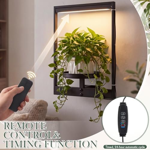 3 Pack Wall Plant Holders with Remote Grow Lights, Indoor Plants Holders, Plants Shelves Hanging Planters, Wall Mounted Framed Plant Holder for Indoor Living Room Decor - Image 6