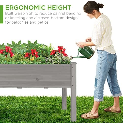 Best Choice Products 34x18x30in Raised Garden Bed, Elevated Wood Planter Box Stand for Kids, Backyard, Patio, Balcony w/Bed Liner, 150lb Capacity - Gray - Image 6