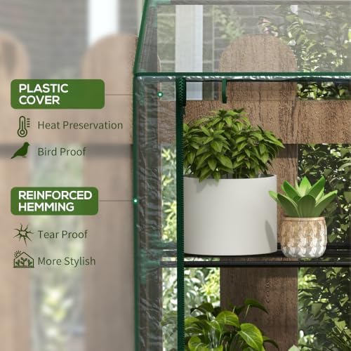 Outsunny Lean-to Greenhouse with 3 Tier Shelves 56.3" x 18.1" x 59.4" Clear - Image 3
