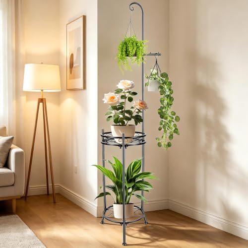 Plant Stand,Adjustable 3 Tier Potted Holder Flower Pot Stand with Hangers - Image 7