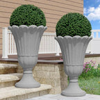 24" Tall Urn Planters Set of 2, Grey Outdoor Planter for Porch - Image 5