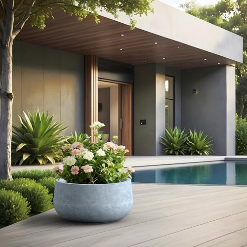 Kante Modern Home Minimalist 18.5" Dia Blue Gray Concrete Bowl Planter - Image 3