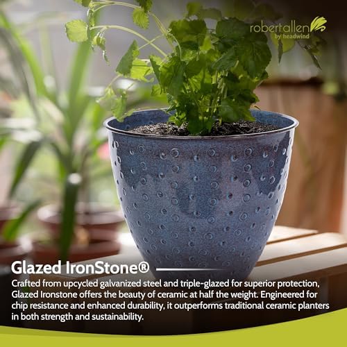 Headwind Ironstone Mandalay - 14" Denim Decorative Planter High-Gloss with Embossed Dotted Pattern & Durable Coated Finish – Lightweight Plant Pot Indoor & Outdoor Flower Pots Use by Robert Allen - Image 4