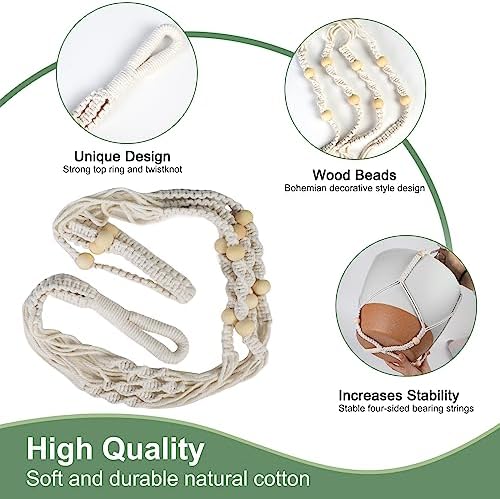 Vanslogreen Hanging Planters for Indoor Outdoor Plants, 12 Inch Self Watering Hanging Pot with Drainage Holes & Removable Tray, Macrame Plant Hanger for Boho Home Decor (Ivory+White)(Ivory+White) - Image 4