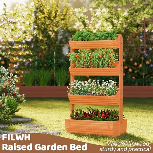 Wooden Raised Garden Bed Vertical Planter Box, Freestanding Plant Stand for Indoor Outdoor Plants, Herbs, Flowers, Vegetables, Gardening (Reddish Brown, 4-Tier，29.9 x 17.9 x 55in) - Image 2