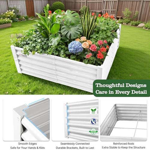 Anleolife 4x4x1.5ft Square Galvanized Raised Garden Bed, Antique White - Image 4