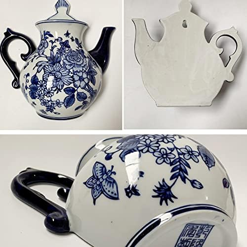 Blue & White Porcelain Wall Vase,Water Bottle Shape Hydroponic Vase Wall Planter for Indoor, Outdoor (C) - Image 3