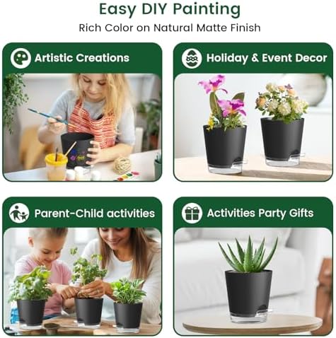 Meowell Self Watering Pots Set of 7 – Assorted Size 4" to 8" Indoor Plant Pots with Drainage Holes and Clear Reservoir for Visible Water Level, Plastic Wicking Planter for House Plants & Flower, Black - Image 6