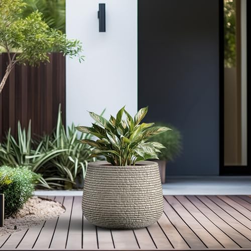 Kante Accent Round Curved Weathered Concrete Planter 17.3" Dia, Outdoor - Image 5