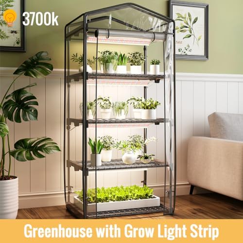 Indoor Greenhouse with Grow Light, 4-Tier Shelf, 26.4x19x61in - Image 2