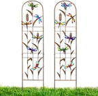 LEWIS&WAYNE 2 Pack Metal Garden Trellis with Colorful Dragonfly 60 Inch High Outdoor Decoration Arched Fence Trellis for Climbing Plants for Patio, Lawn, Yard, Backyard, Wall Brackets by LEWIS%26WAYNE
