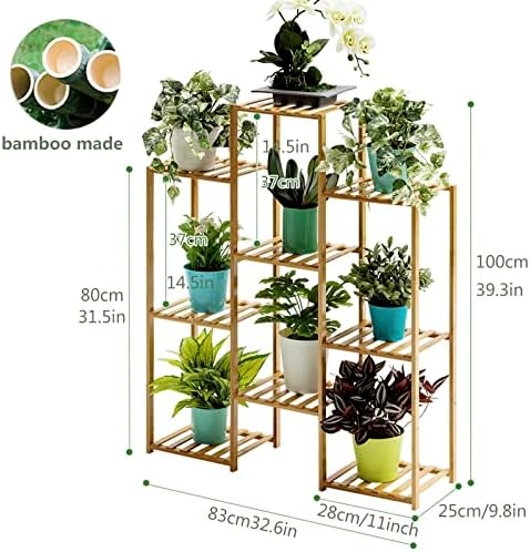 Indoor Ladder Plant Stand, 3-Tier 9 Potted Bamboo Outdoor Tall Plant Shelves, Multifuncional Wood Flower Pot Holder Display Rack Organizer for Office, Living Room, Balcony and Garden - Image 3