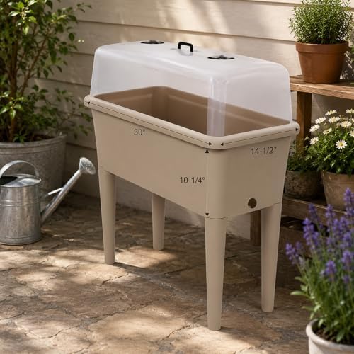Self-Watering Raised Garden Bed Planter with Greenhouse Cover and Removable Legs, Elevated Plastic Planter Box for Outdoor Patio, Balcony, Indoor Herb Gardening (Dark Gery) - Image 2