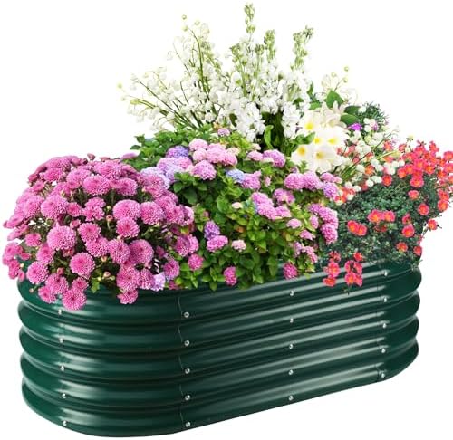 TBMLC Oval Green Galvanized Planter Box, Metal Raised Garden Bed 4X2X1.4 FT by TBMLC