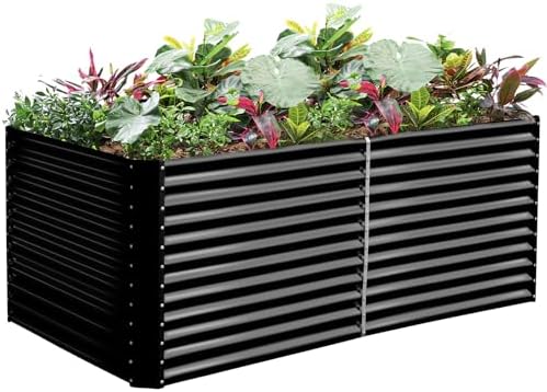 Land Guard 6x3x3ft Rectangular Galvanized Raised Garden Beds, Large-Capacity Metal Planter Box Outdoor, Durable Deep Raised Garden Bed 3ft Tall, Raised Beds for Gardening Vegetables, Dark Grey by LandGuard