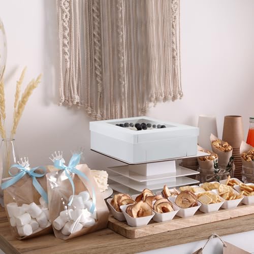 Dispowreath 12 Pcs Half Sheet Cake Box 14 x 14 x 6 Inch Large White Window Rectangle Bakery Cake Box for Pastries, Pie, Cookies, Donuts, Cupcakes Birthday Party Wedding Supplies - Image 5