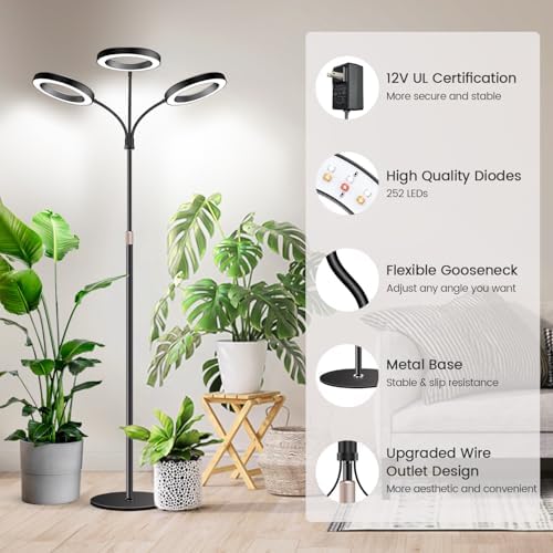 Garpsen Floor Grow Light, 3 Head Full Spectrum with Base, for Large Plants - Image 4
