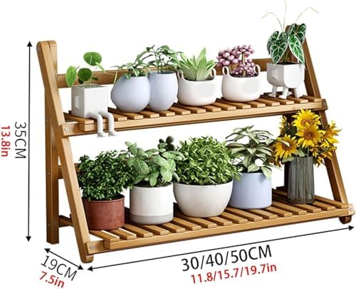 Plant Stand, 2 Tier Foldable Plant Shelf,Table Plant Pot Stand, Bamboo Organizer Flower Stand, Ladder Plant Holder, for Indoor Outdoor Home (11.8"/30cm,Bronze) - Image 2