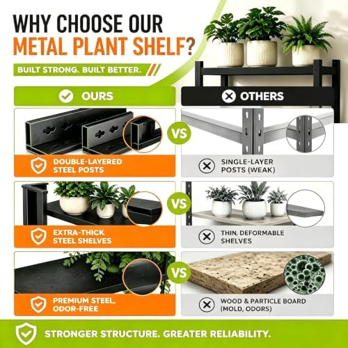 Plant Stand, Adjustable 3 Tier Metal Flower Stand with Double Layer Posts - Image 4