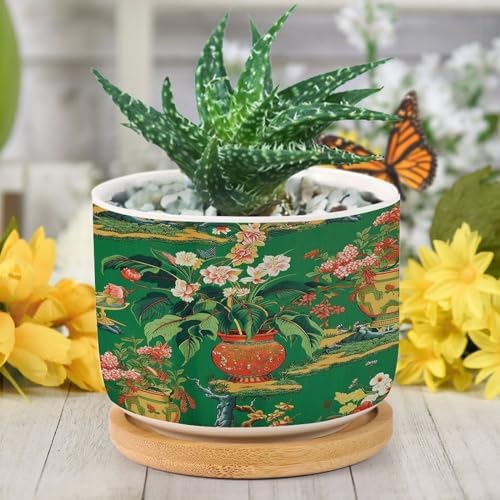 Vase Green Chinoiserie Ceramic Planters Daily Snake Plant Live Indoor with Pot with Drainage Holes and Saucers Pot for Home Office Decoration - Image 6