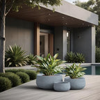 Kante Set of 3 Blue Gray Concrete Bowl Round Planters for Modern Home - Image 3