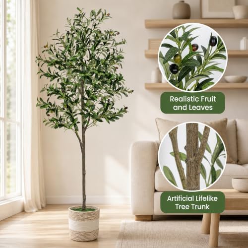 6FT Artificial Olive Tree,Olive Trees Artificial Indoor with Basket - Image 4