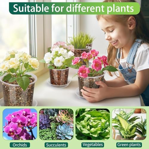 4/6/8/10 Inch Clear Nursery Pots with Drainage and Saucers, 24 Pack Clear Plant Pots, Variety Size Plastic Orchid Flower Pot for Indoor Outdoor - Image 6
