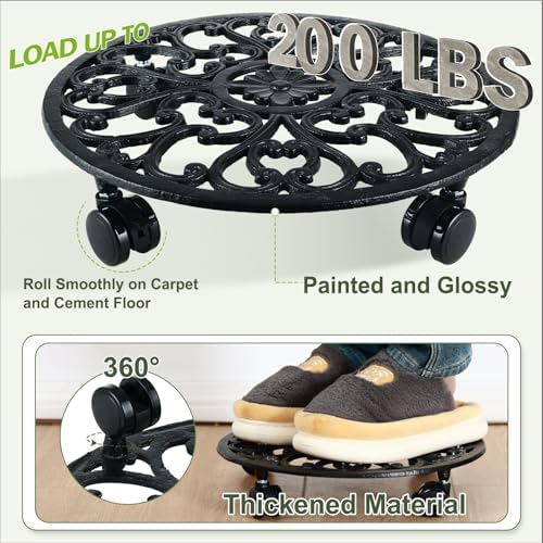 3 Pack 12 In Rolling Plant Stand with Wheels Metal Plant Caddy with Wheels - Image 6