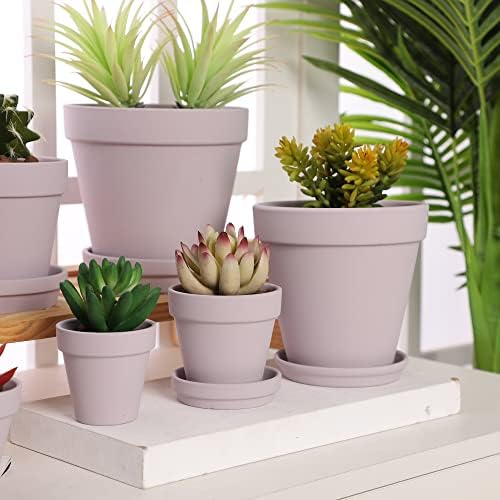 Yishang Large Terra Cotta Pots with Saucer- 6 Pack Large 6'' Terra Cotta Plant Pot with Drainage Hole, Flower Pot with Tray, Terracotta Pot for Indoor Outdoor Plant(Purplr) - Image 5