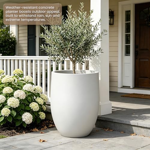 Kante Large Round Bullet White Concrete Planter 21.7" Tall, Outdoor - Image 3