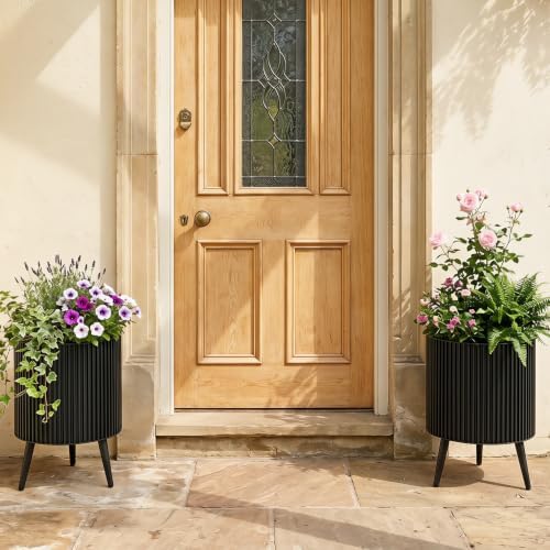 GIANTEX Plant Pot with Stand Set of 2, 16.5" & 14.5" Metal Plant Stand - Image 4