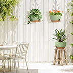 3 Pack 10 Hanging Flower Pots with Chains Self Watering Plastic Planters for Indoor Outdoor Plants, Sturdy Triangular Iron Chain Design for Garden PorchPlastic hanging flower pots (3, Green Brown) - Image 6