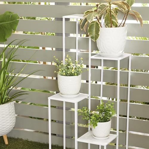 Deco 79 Porcelain Ceramic Indoor Outdoor Planter Leaf Patterned Small Planter Pot with Attached Saucer, Set of 3 Planters 8", 6", 5" H, White - Image 5