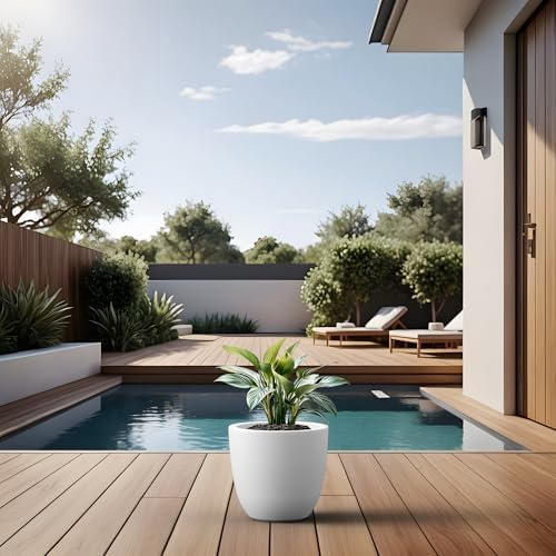 Kante White Concrete Planter 10" Dia All-Weather Round Small Pot - Image 4