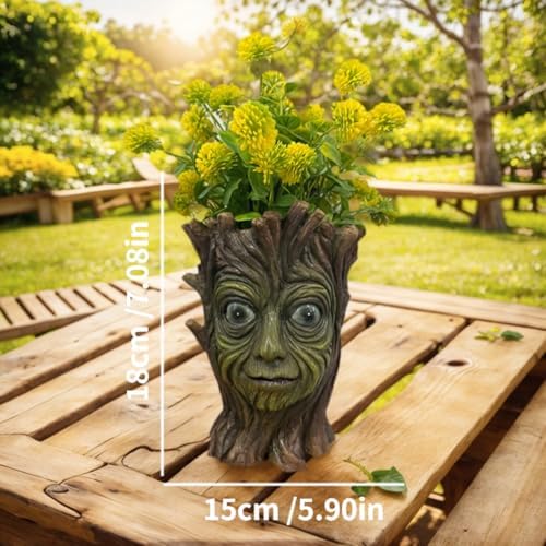Tree Face Planter with Drainage Holes, 7.87 x 3.93 x 1.96 inches, Resin Garden Flower Pot, Indoor Outdoor Decorative Vase for Plants (xiao) - Image 2