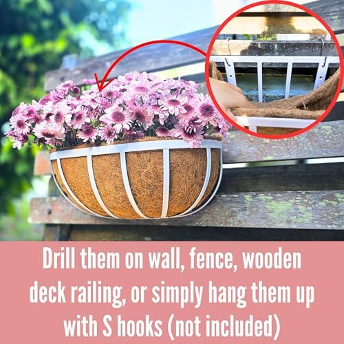 LaLaGreen Window Planter Box (16 Inch, 2 Pack) White Metal Deck Railing Flower Boxes with Coco Liners, Rectangular Wall Planters for Outdoor Plants Horse Troughs Fence Balcony Garden Herb Patio Porch - Image 6