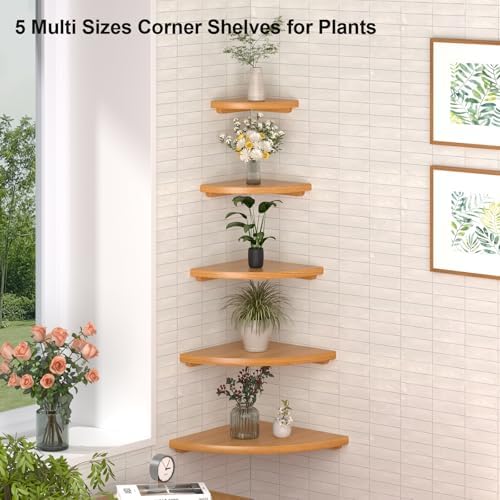 Corner Floating Shelf 16inch Solid Oak Wood Floating Corner Shelf with Wire Hole Corner Wall Mount Storage Display Shelves for Living Room Bedroom Bathroom Kitchen - Image 2