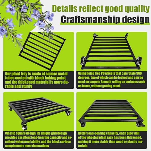 Plant Caddy with Wheels 18'' 2 Pack Metal Rolling Plant Stand Plant Dolly with Lockable Casters Aluminium Heavy Duty Pot Mover Rollers Indoor Outdoor Planter Trolley Holds up 440 Lbs Planter Black - Image 3