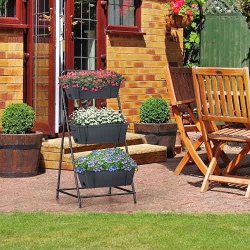 Vertical Garden Planter 3 Tier Raised Garden Bed Herb Planter Outdoor Standing Garden Planter Box with Drainage Holes Removable Tray for Patio Balcony Porch Grey - Image 6