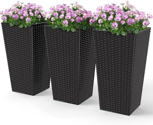 Outsunny 24 in Taper Tall Planters for Outdoor Plants Set of 3, Black by Outsunny