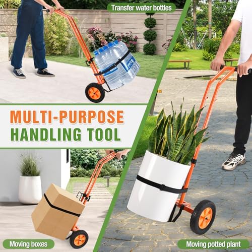 Plant Caddy with Wheels, Heavy Duty Plant Mover Cart with Adjustable Grabbing Arm and Strap, 175 LBS T-Handle Plant Dolly with Suction Cups for Plant Pots Garden Pot Trolley Indoor Outdoor Use, Orange - Image 6