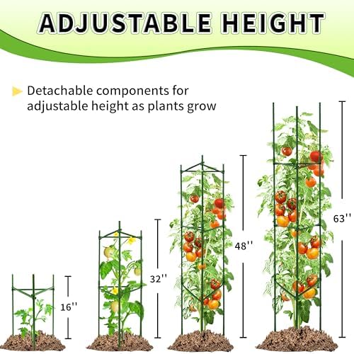 TCBWFY 6-Pack 63-Inch Adjustable Tomato Cages, Heavy-Duty Metal Plant Support Trellis for Garden and Pots, DIY Tomato Stakes, Height Adjustable 16 to 378 Inches - Image 4