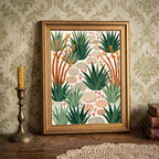 Framed Canvas Wall Art Bohemian Gouache Desert Garden Pathway Terracotta Green Canvas Print Poster Gold Frame Wall Decor for Living Room Desert Botanical Art, Boho Home Decor - Inch 16x20 - Image 6