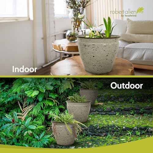 Headwind Riverside Collection – 12" Chamois Glazed Decorative Plant Pots Indoor with Drainage & Outdoor - Modern Flower Pot Weather-Resistant Lightweight Planter by Robert Allen - Image 7
